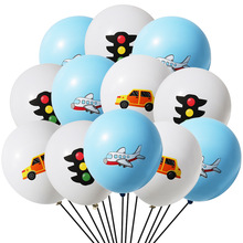 跨境消防车气球卡通交通工具生日派对布置圆形哑光乳胶气球厂批发
