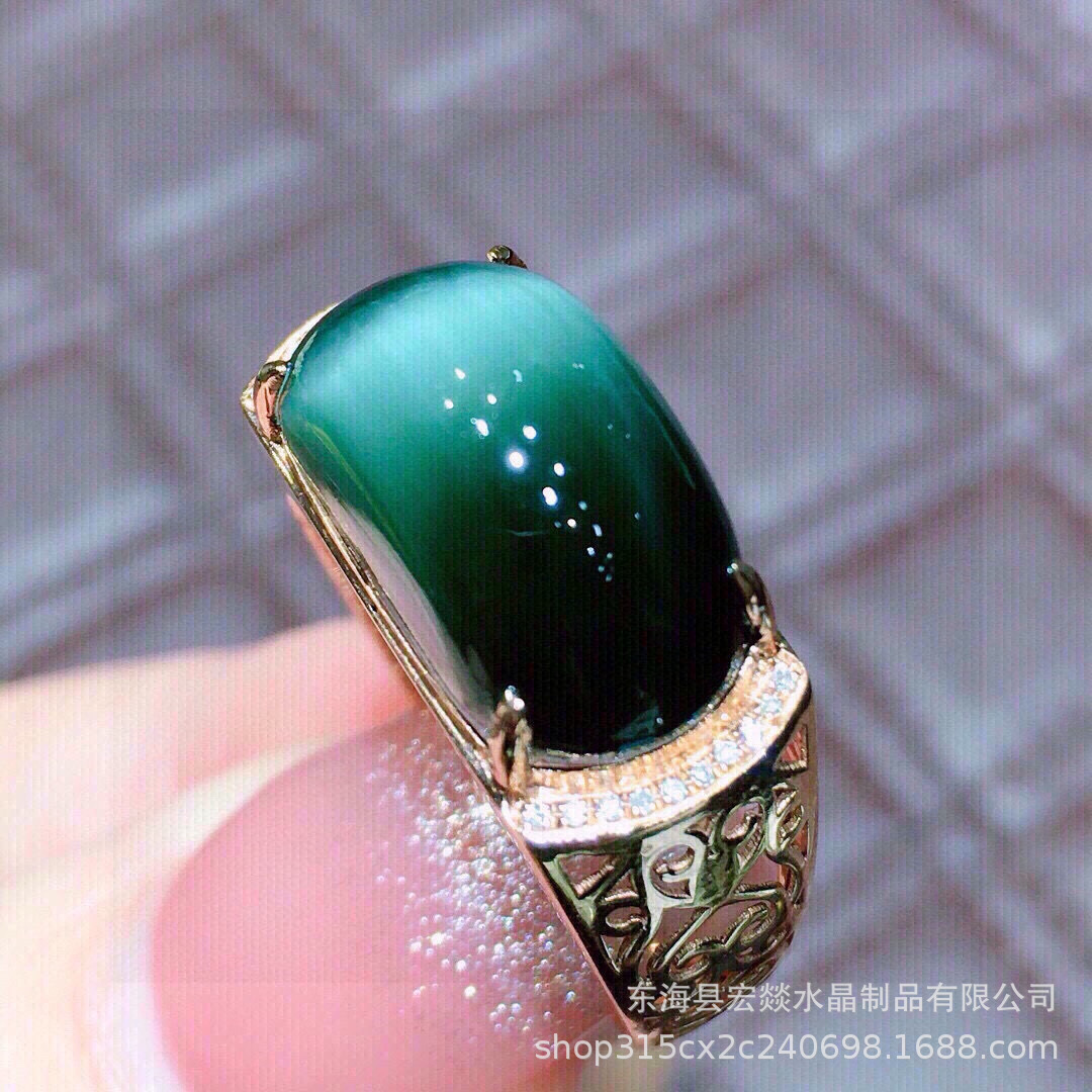 精品18k金镶嵌绿猫眼马鞍戒戒指天然绿猫眼戒指上手精点优雅-阿里巴巴