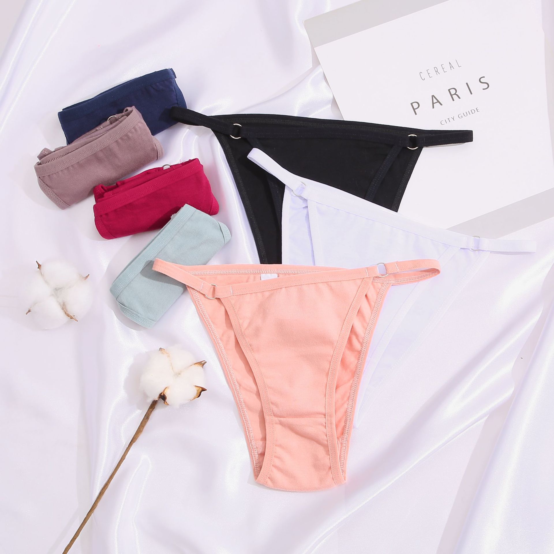 finetoo女士三角裤细带低腰棉布内裤圆环性感女式三角裤头l011