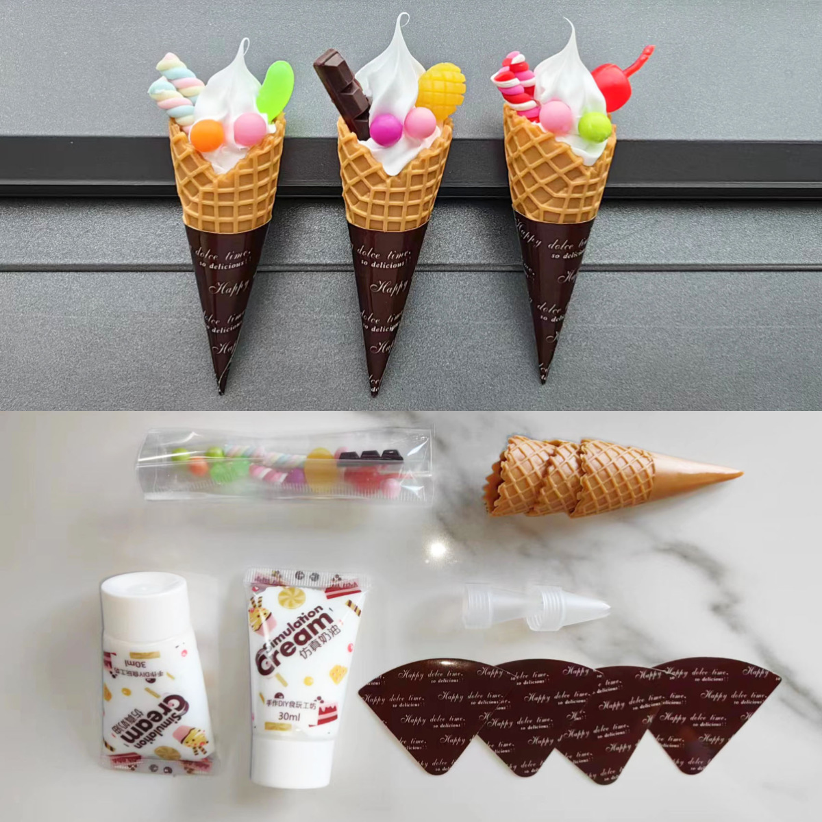 qiqu children‘s handmade simulation cone ice cream material package toy diy cream glue candy toy accessories