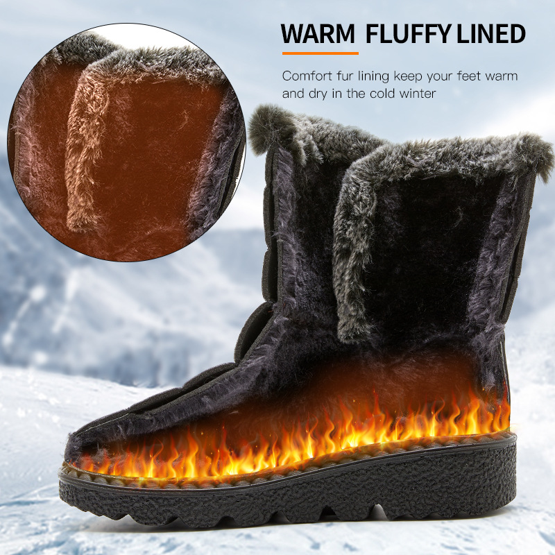 23 New Fur Collar Imitation Rabbit Fur High Tube Cross-Border Warm Women's Snow Boots Velcro Waterproof Women's Boots Casual Women's Shoes