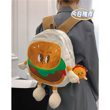 2023新款韩版可爱搞怪汉堡包双肩包帆布包学生上课书包单肩斜挎包