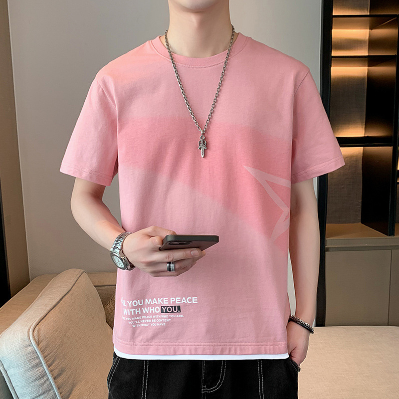 Summer Pure Cotton Half Sleeve T-shirt Boys Hong Kong Style plus Size Crew Neck T-shirt Half Sleeve Fashion Brand Thin Short Sleeve Men's T-shirt