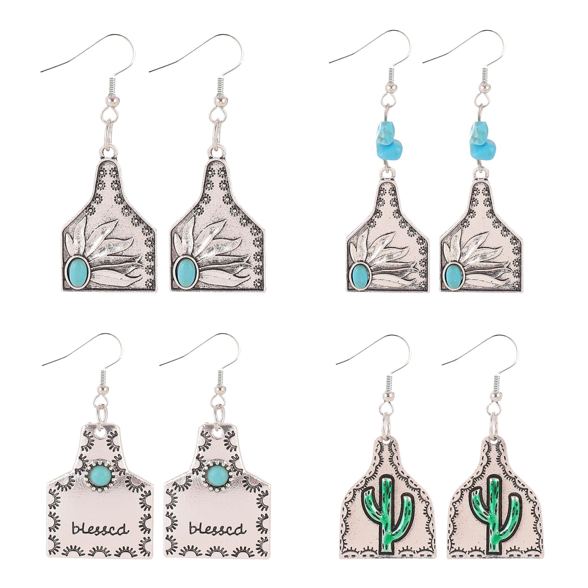 western cowboy style desert cactus sunflower alloy turquoise pendant earrings cross-border european and american amazon