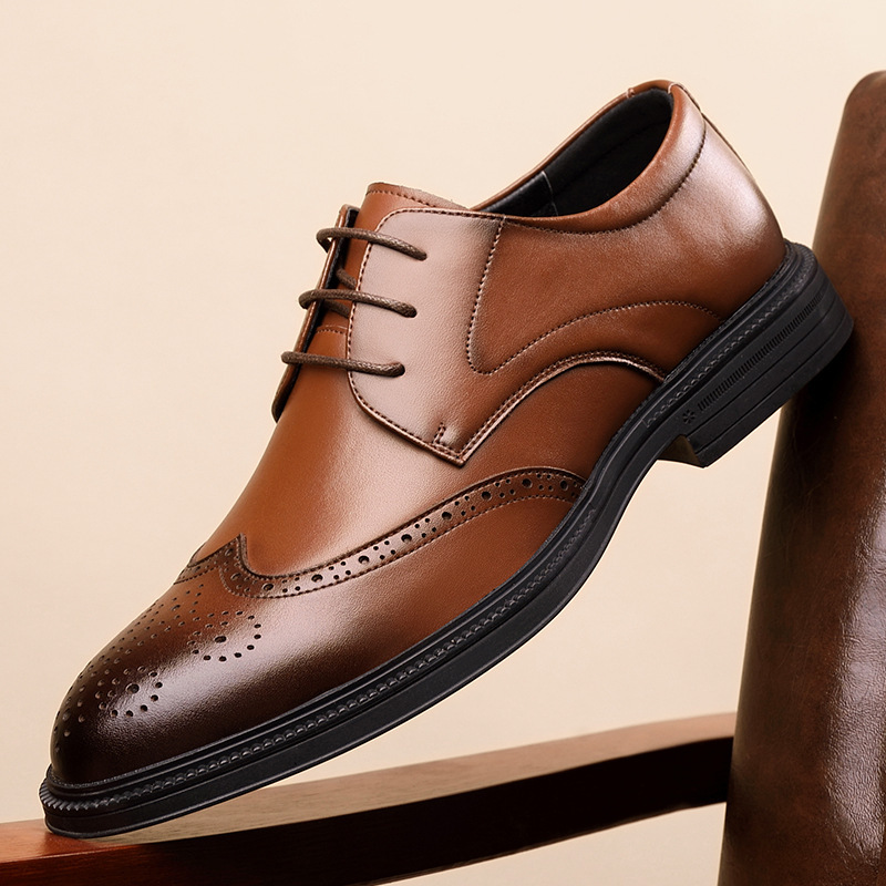 布洛克皮鞋男秋季牛皮正装商务英伦休闲皮鞋西装新郎鞋一件代发