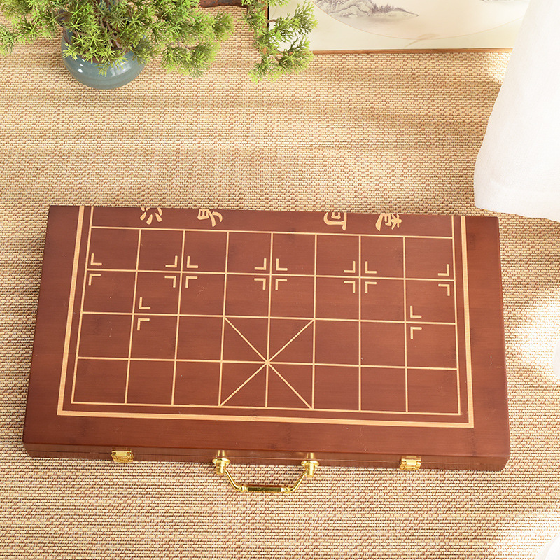 竹制象棋盒方便携带翻盖竹制象棋收纳盒方形象棋套装收纳盒储藏盒