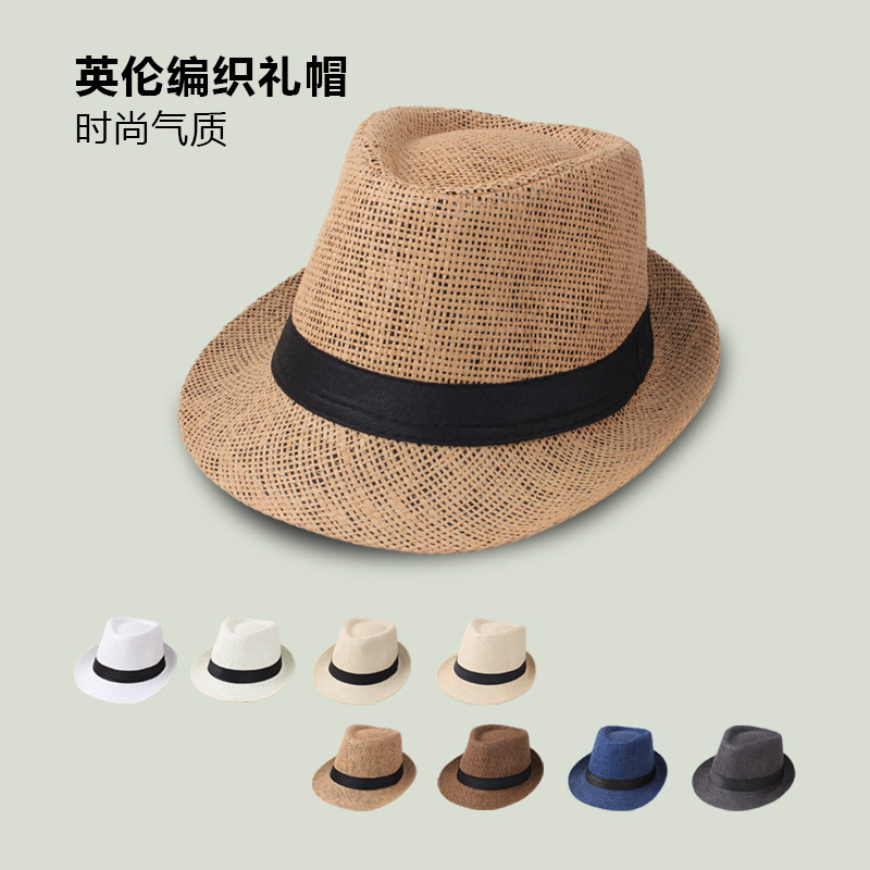 Summer Hat Men's Straw Sun-Proof Breathable Top Hat Sun-Proof Sun Hat Jazz Hat Men's Hat Casual Top Hat Cool Hat