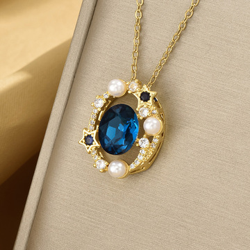 蓝色锆石五角星项链轻奢小众设计颈链女时尚简约高级感春夏锁骨链