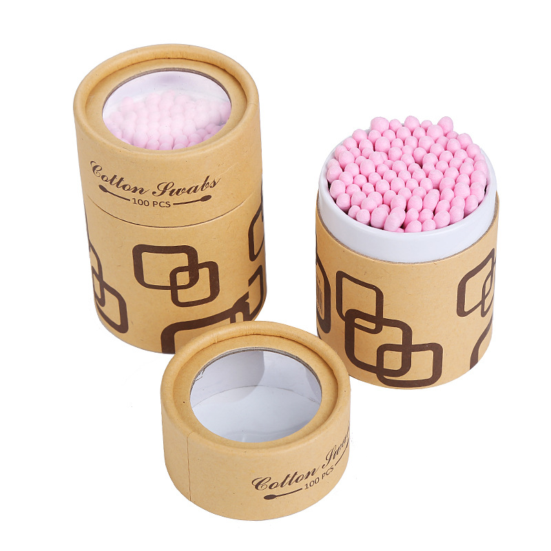 Wooden Boxed Cosmetic Cotton Swabs Double-Headed 100 Pcs Pink Cotton Swabs Ear Picking Cleaning Cotton Swab Factory Wholesale