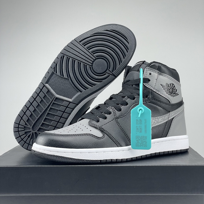 真标原盒头层牛皮韩版莆田扣耐尅官真皮黑脚趾黑曜石aj1女鞋烟灰1