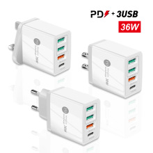 跨境PD36W快充手机充电器 5V4A欧美英规PD+3USB多口适配器 充电头