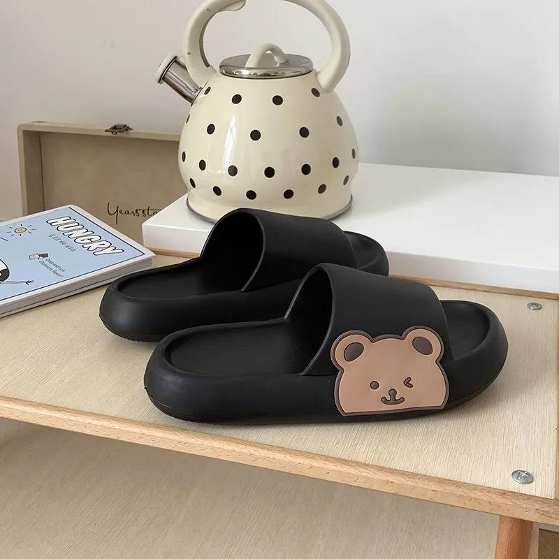 2022 New Couple Cartoon Bear Head Slippers Indoor Men and Women Soft Bottom Fashion Home Bathroom Slippers Women's Shoes