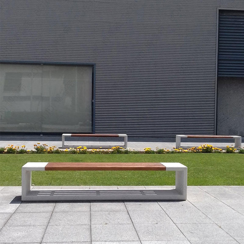 玻璃钢方形长条椅商场广场休息区等候椅公园路边户外简约木纹排椅