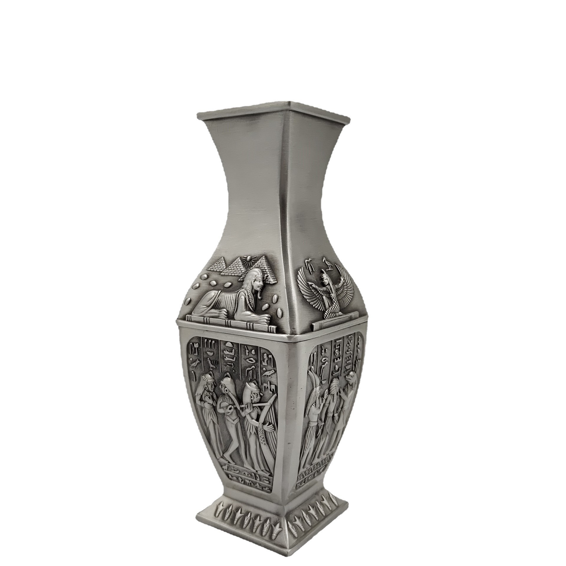 厂家批发直供埃及人面兽身图案造型做旧仿古四方花瓶客厅摆件装饰