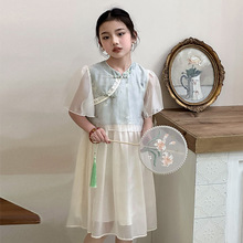 连衣裙夏季新款新中式女童汉服儿童中国风古装假两件古风连衣裙