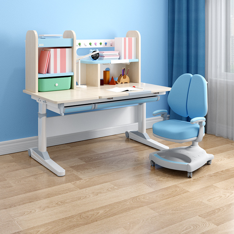批发儿童学习桌椅套装可升降小学生实木书桌男女孩写字课桌椅组合