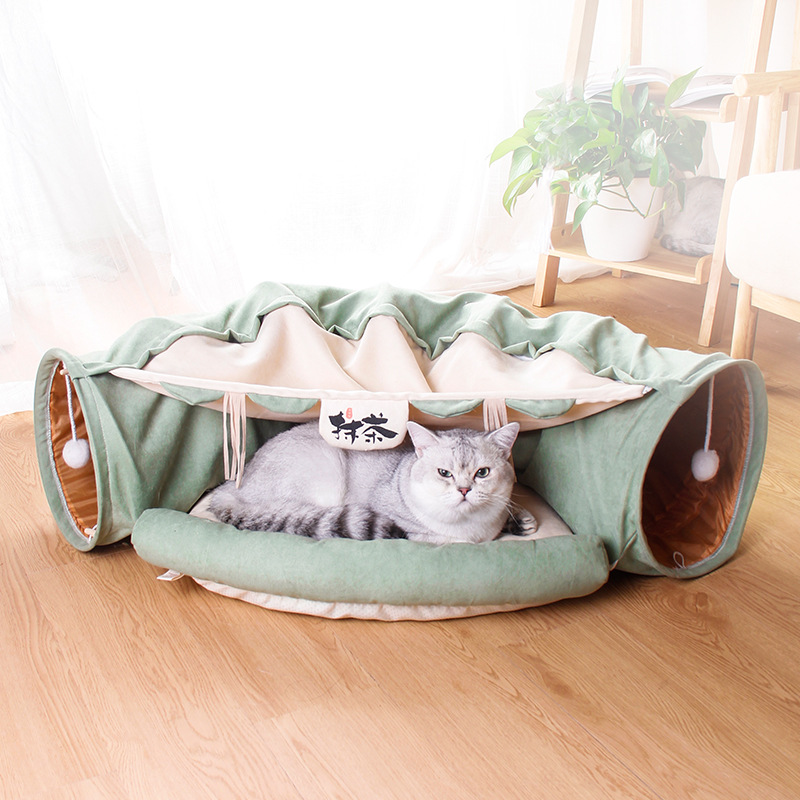 Internet Celebrity Cat-Related Products Folding Shell Channel Jizai Matcha Cat Tunnel Four Seasons Rolling Dragon Cat Toy Cat Nest