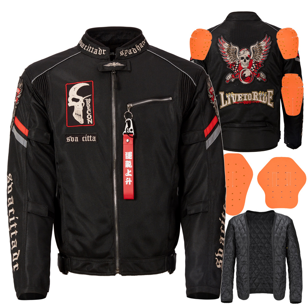 夏季摩托车骑行服男夏季网眼透气骑行运动通用黑色现货复古骑行服