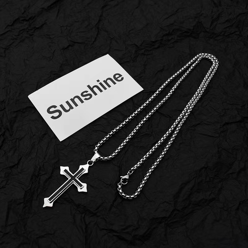 New Cross Necklace for Men and Women Ins Trendy Couple Disco Jumping Titanium Steel Necklace Pendant Personality Student Hip Hop Ornament