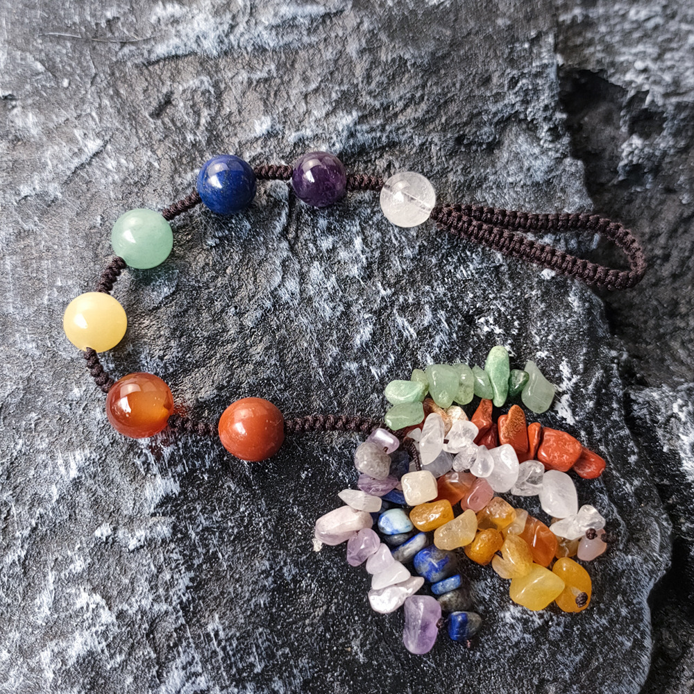 天然水晶石头七克拉圆球车挂 七彩原石圆形挂饰手工编织 跨境批发