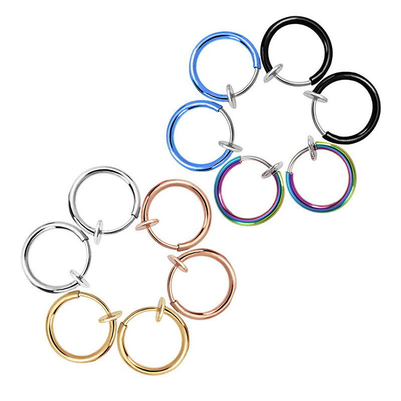 Factory Direct Sales No Piercing Pseudo Earrings Nose Ring Fake Lip Ring European and American Popular Cross-Border Sold Jewelry Non Piercing Spring Ear Clip