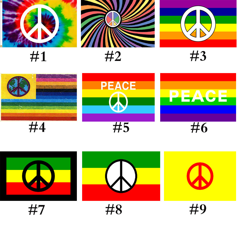 厂家现货亚马逊 90x150cm彩虹和平旗和平标志旗peace symbol flag