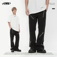OREETA丨美式黑色高街牛仔裤复古设计感个性拉链口袋潮牌牛仔裤男