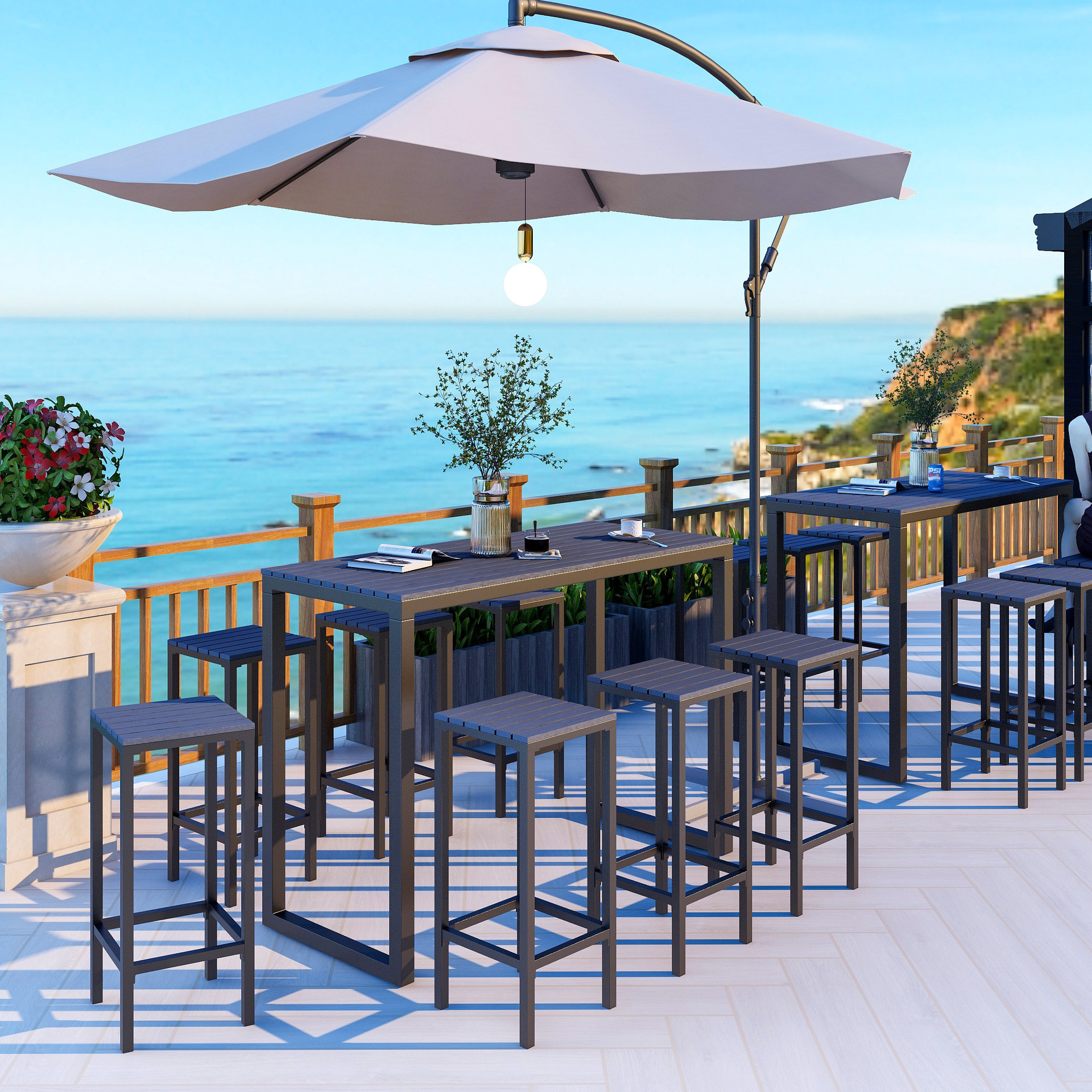 北欧阳台户外高脚桌椅休闲泳池沙滩庭院吧台椅商业步行街露天餐桌