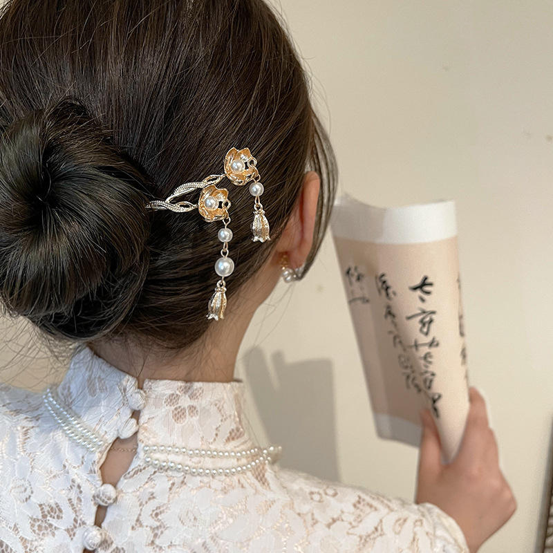 国风金属流苏发簪女简约现代古风盘发发钗旗袍汉服高级感簪子头饰