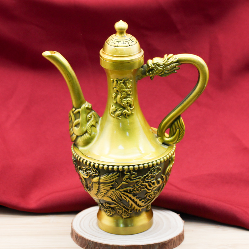 黄铜龙凤酒壶家居桌面铜工艺品摆件宴会婚庆高档铜器支持一件代发