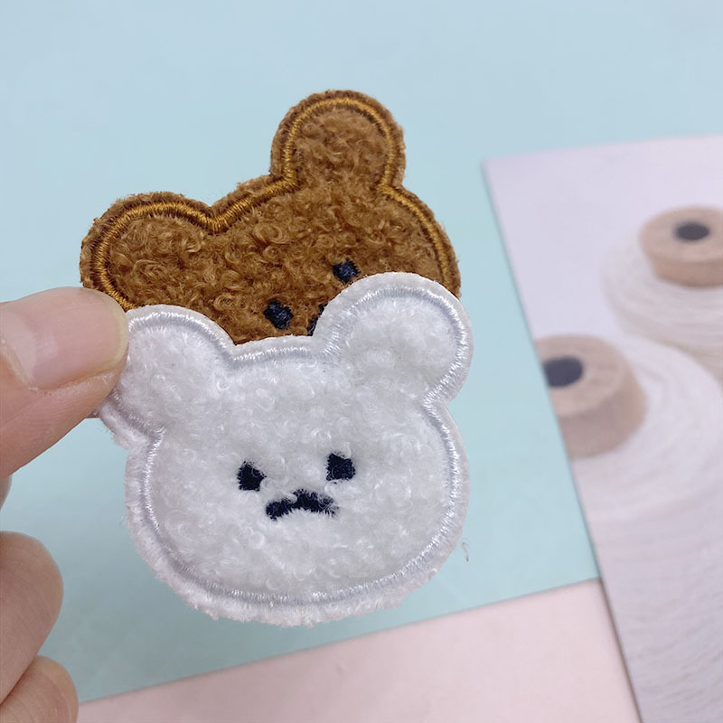 新款可爱卡通毛巾绣小熊头刺绣布贴衣服破洞补丁贴包包围巾装饰贴