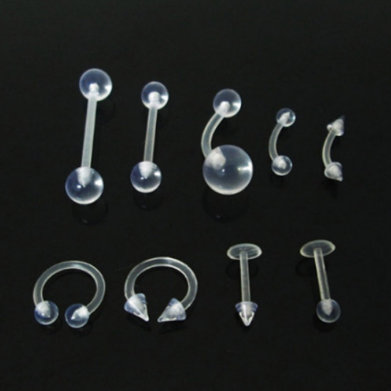 European and American Fashion Cool Acrylic Transparent Belly Ring Eyebrow Ring Tongue Barbell Nose Ring Body Piercing Kit Wholesale