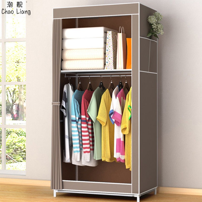 宿舍衣柜简易单人衣橱钢管组合组装防尘布衣柜衣橱储物收纳整理小