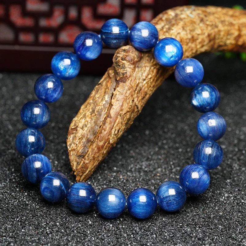 天然收藏级蓝晶石手链强猫眼蓝宝石矿物蓝色水晶单圈手串男女