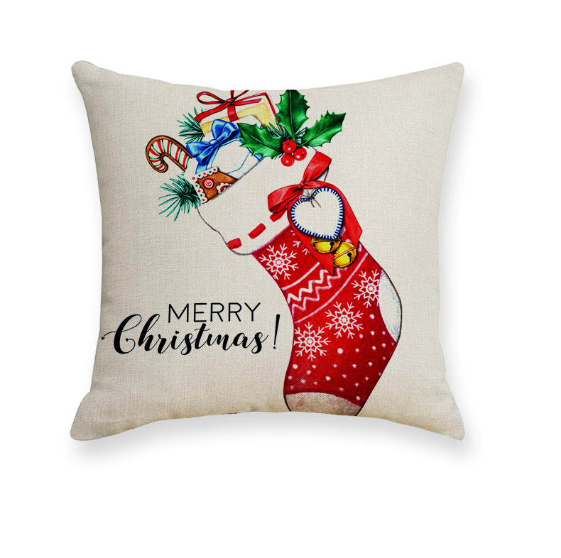 New Christmas Linen Pillow Cover Simple Single-Sided Printing Cushion Cover Home Car and Sofa Christmas Pillow