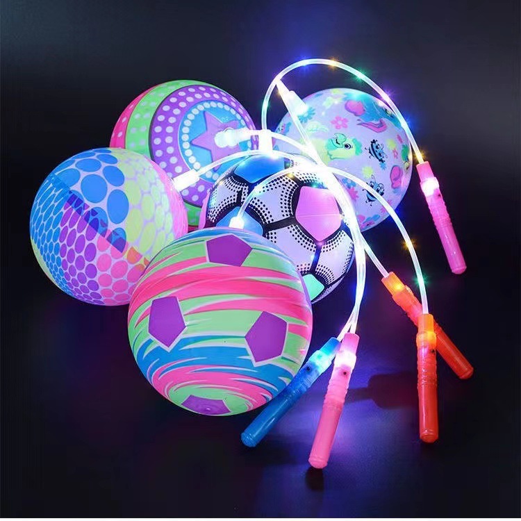 New Luminous Chain Pat Ball Flash Football Drawstring Fitness Swing Ball Inflatable Elastic Toy Stall Toy