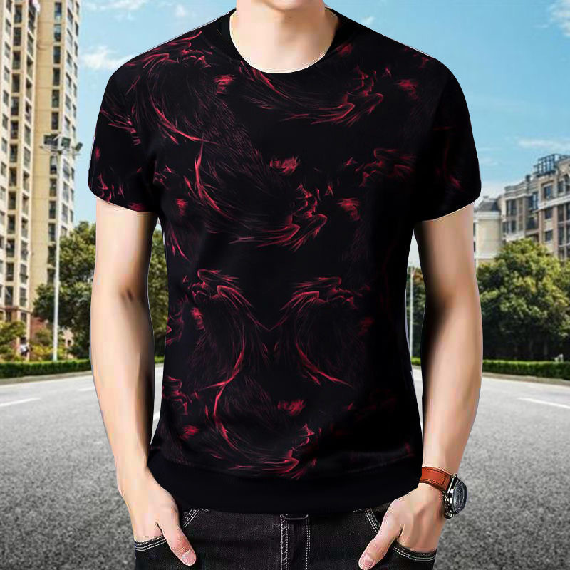 Summer Fashion Brand Men's Clothing Ice Silk Short Sleeve T-shirt Men's Personalized Boy's Shirt Chinese Style Printed T-shirt Slim Fit Top Clothes