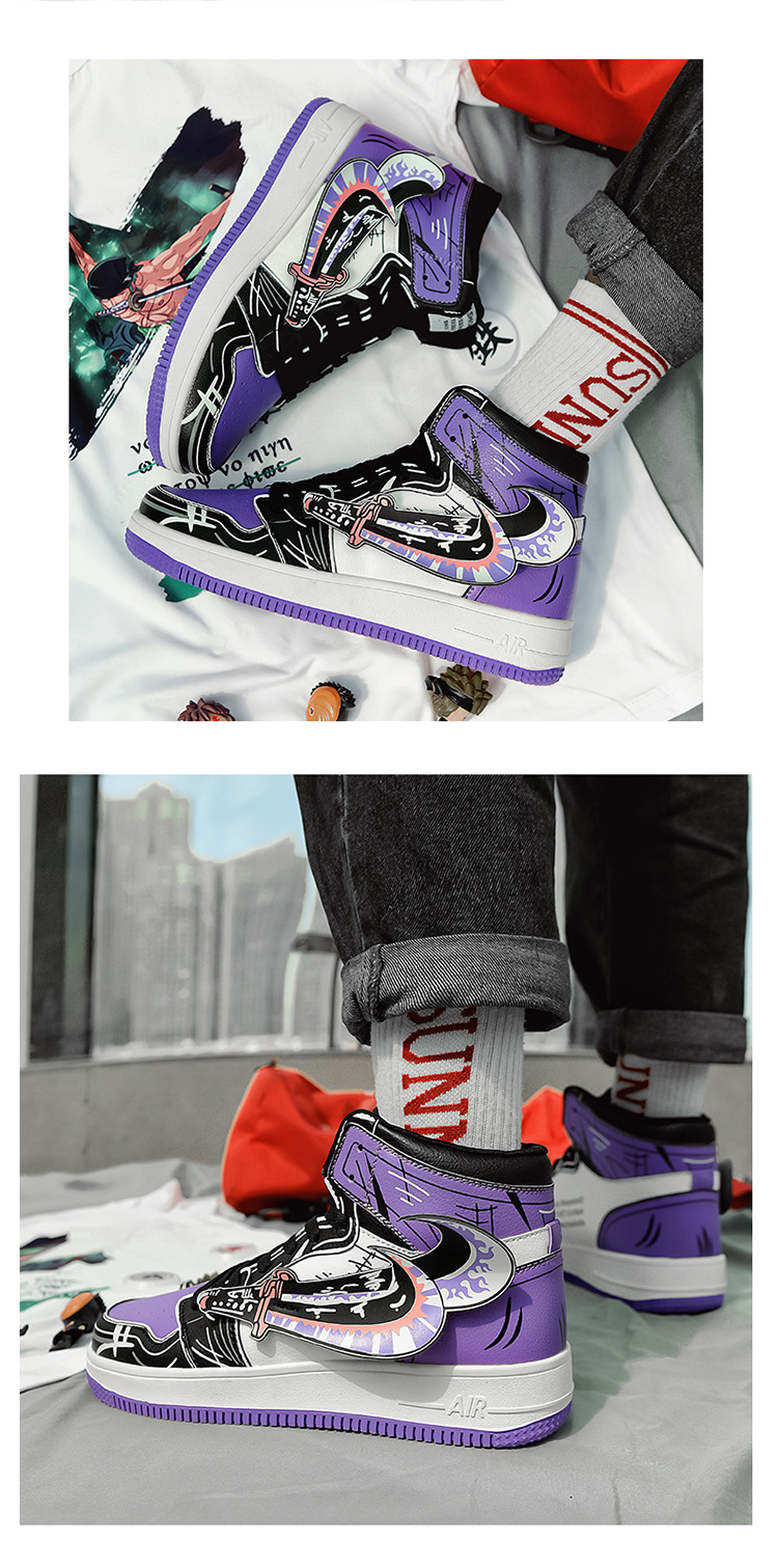 跨境大码冬季新款海贼王动漫联名aj空军一号索隆高帮男鞋情侣潮鞋