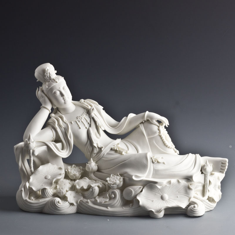 观音睡莲像 陶瓷摆件卧像观音客厅摆设保平安卧着的观音像躺着的