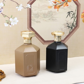 现货中性白酒包装礼盒500毫升六角玻璃瓶酒瓶家用揭盖酒外包装