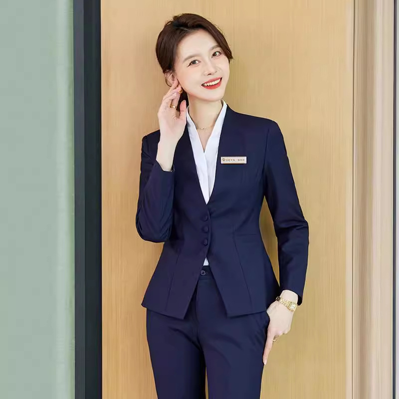 职业女裤套装酒店经理女士西装套裤灰色工作服商务西服蓝色工装