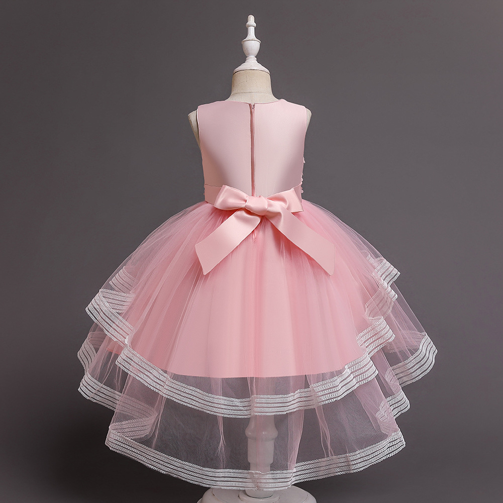 新款花童礼服儿童公主裙蕾丝拖尾蓬蓬裙女童燕尾婚纱礼服钢琴表演