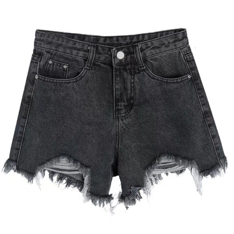   High Waist Denim Shorts Women's oose A- line Summer Ripped New Slimming Raw Hem Wide egs Personalized Hot Pants for Hot Girls