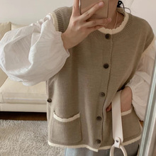 韩版新款春秋减龄时尚外搭针织开衫女叠穿洋气宽松设计感背心马甲