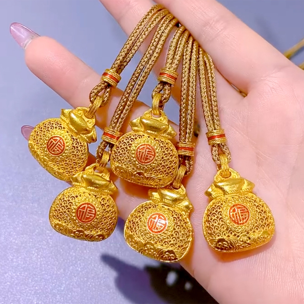 杨幂同款福袋招财转运金色重工长款项链百搭钱袋国风福字毛衣链女