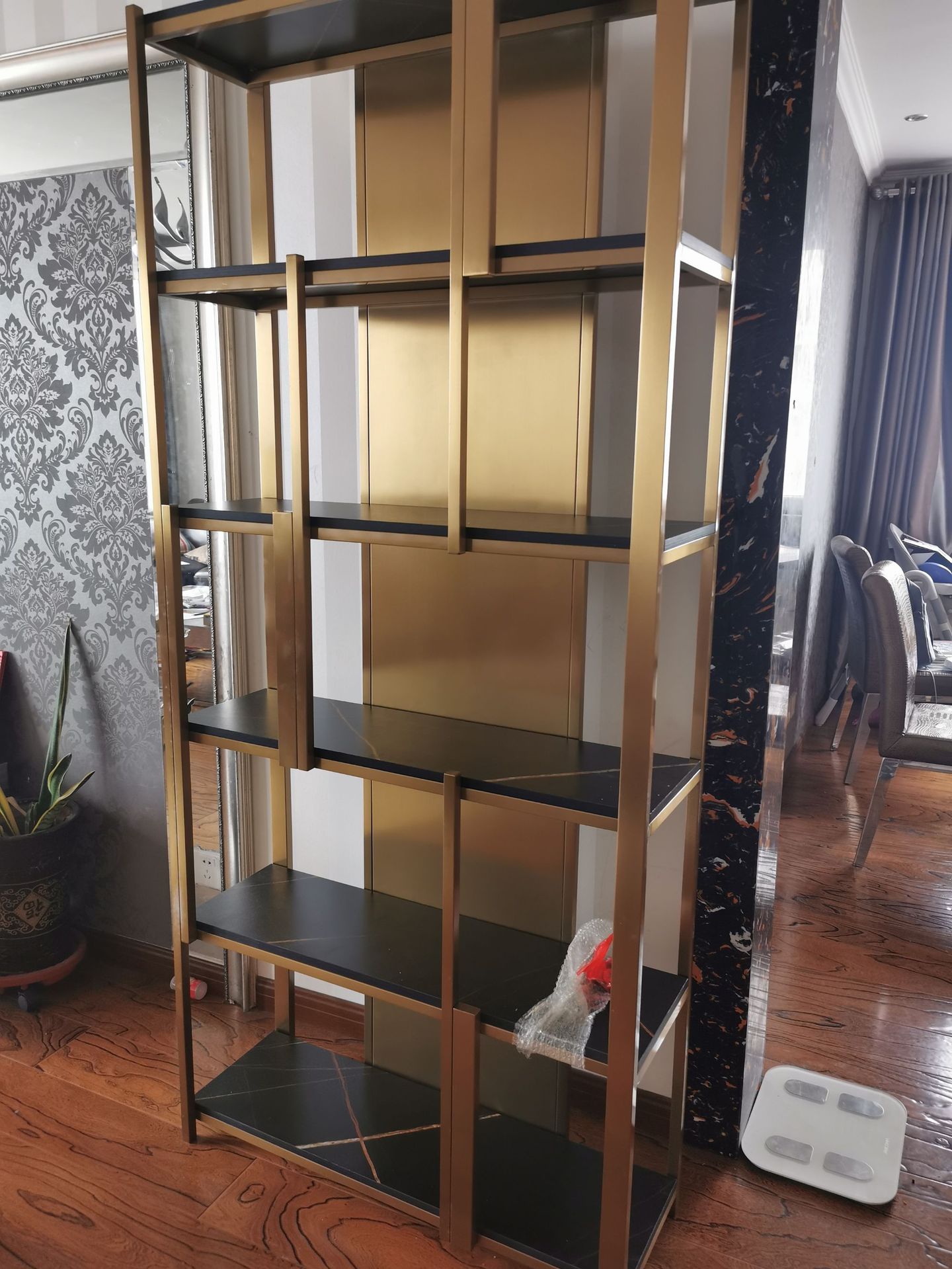 Light Luxury Bookshelf Living Room Stainless Steel Antique Shelf Gold Iron Floor Bookcase Office Display Rack Metal Shelf