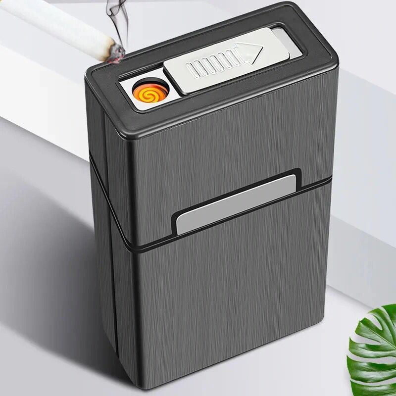 磁吸防摔抗压防潮防风烟盒二十支香烟盒usb充电打火机钨丝一体