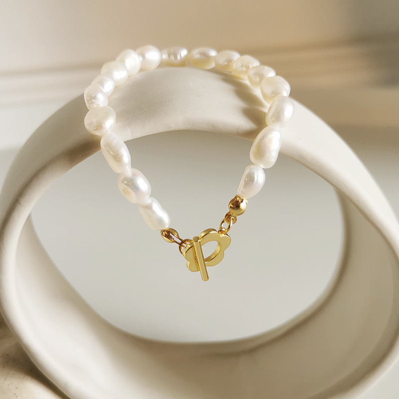 sl68-巴洛特天然异形珍珠花形ot扣手链女s925银气质小众个性手串