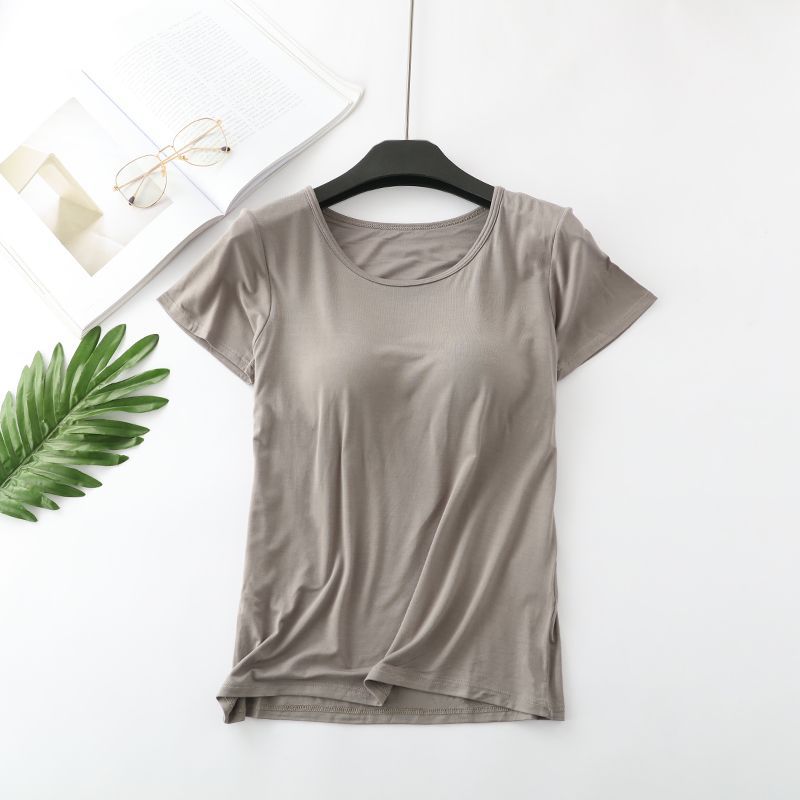 Vest with Chest Pad Loose plus Size Short Sleeve T-shirt Women's Bra-Free Cup One Half Sleeve Yoga Primer Batch Delivery