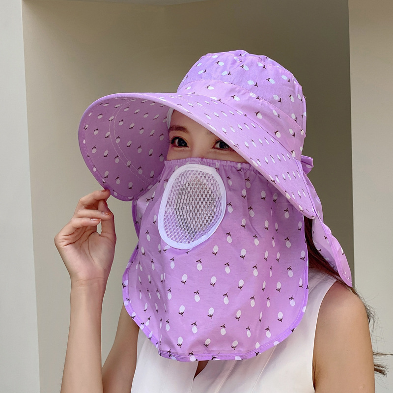 Summer Sun Hat Female Sun-Proof Face Cover Korean Wide Brim Mom Hat Riding Face Care Sun Hat Tea Picking Hat Wholesale